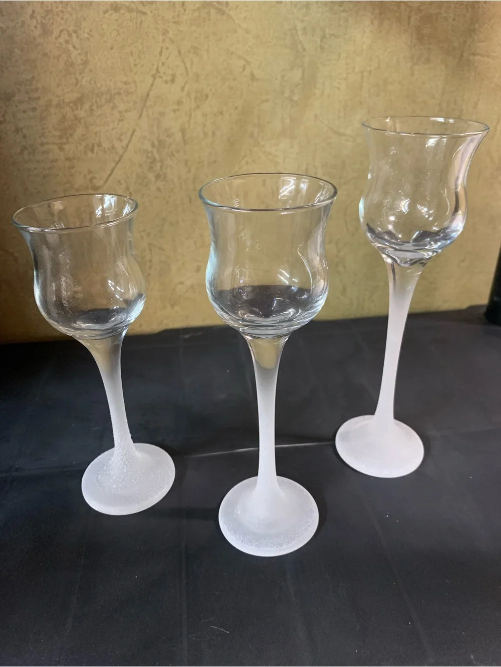 Partylite 3 Wine Glass Candle Holders with Frosted Stems  P9248 NEW in Box
